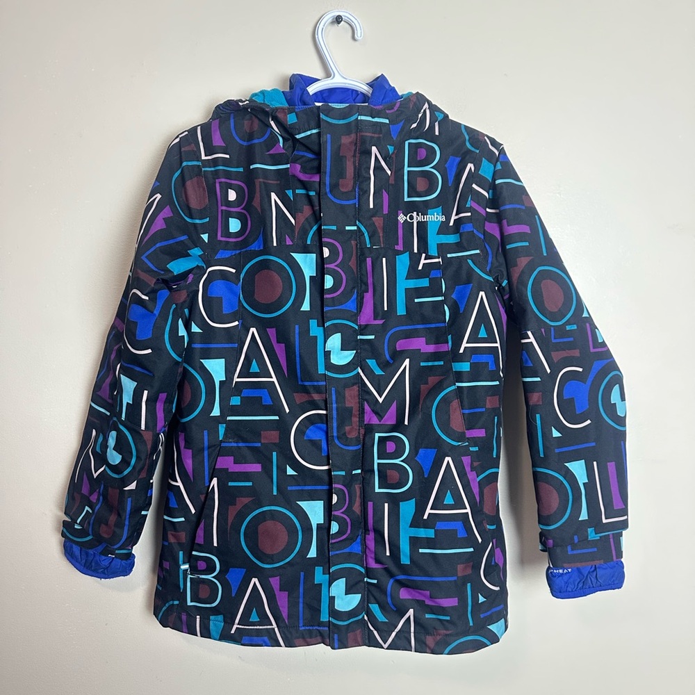 Columbia Kids Ski Jacket L 14/16 Graphic Print Blue Purple Winter Coat